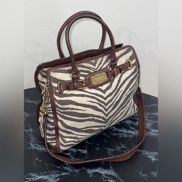 MICHAEL KORS Large Handbag Hamilton Zebra Print Brown Ivory AUTHENTIC - Picture 5 of 14